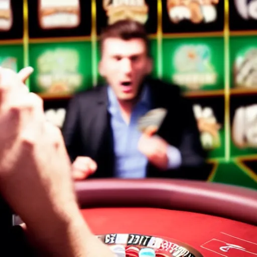 Prompt: angry man at the casino, poker, security camera footage