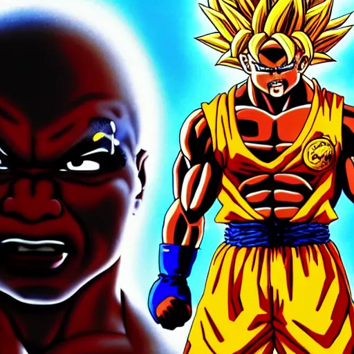 Prompt: ultra realistic portrait painting of mike tyson as super saiyan goku, art by akira toriyama, 4 k, dragon ball artstyle, cel shaded, highly detailed, epic lighting