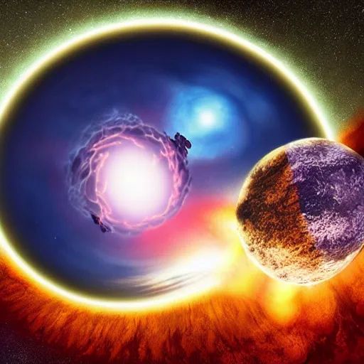 Image similar to two planets crashing into each other in an explosion