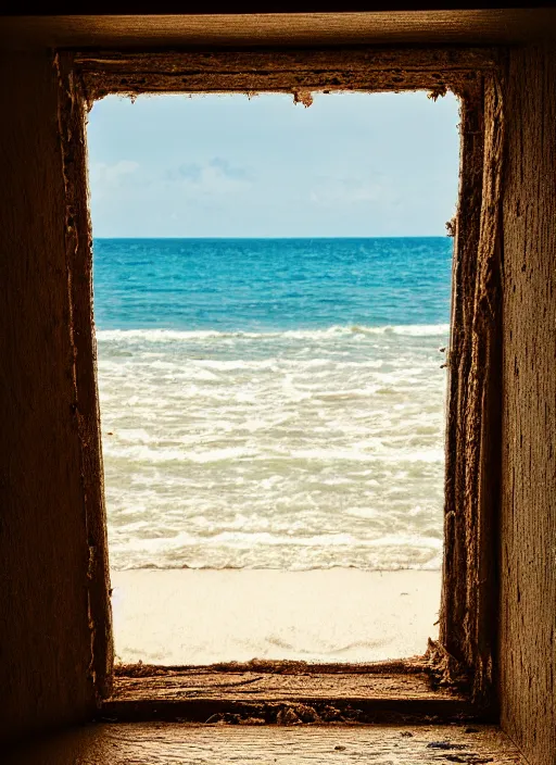 Image similar to looking out at a beach through a dirty window, photography