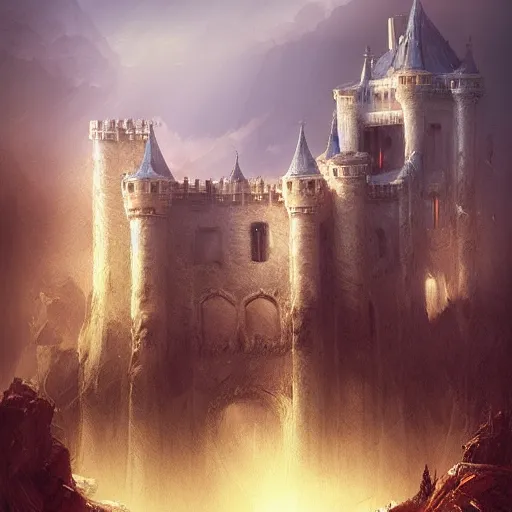 Prompt: a castle on a plateau made bye emmanuel shiu, enviroment painting and atmosphere lighting