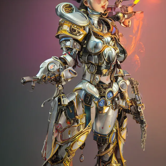 Image similar to studio portrait of lawful good colorful female holy mecha paladin absurdly beautiful, elegant, young thin bikini model, ultrafine hyperrealistic detailed face illustration by kim jung gi, irakli nadar, intricate linework, sharp focus, bright colors, matte, octopath traveler, final fantasy, unreal engine highly rendered, global illumination, radiant light, intricate environment