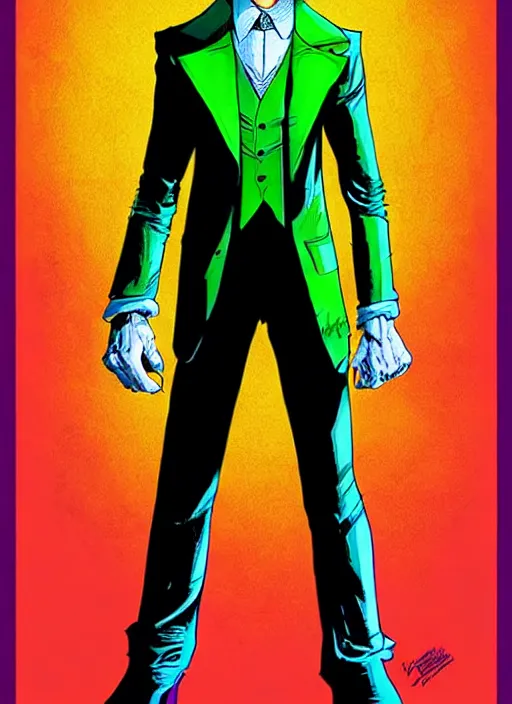 Image similar to Neil Patrick Harris as the Joker, full shot, concept art, illustration by John Romita Jr.