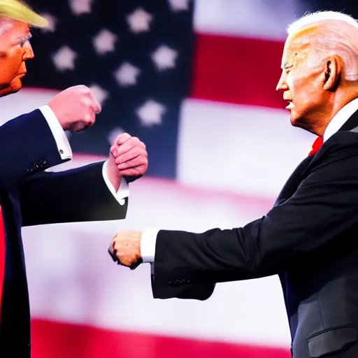 Image similar to 8k, dslr enhanced photo of Donald Trump punching Joe Biden