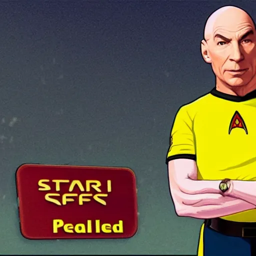 Image similar to Captain Jean Luc Picard in his Starfleet uniform, in the style of GTA V