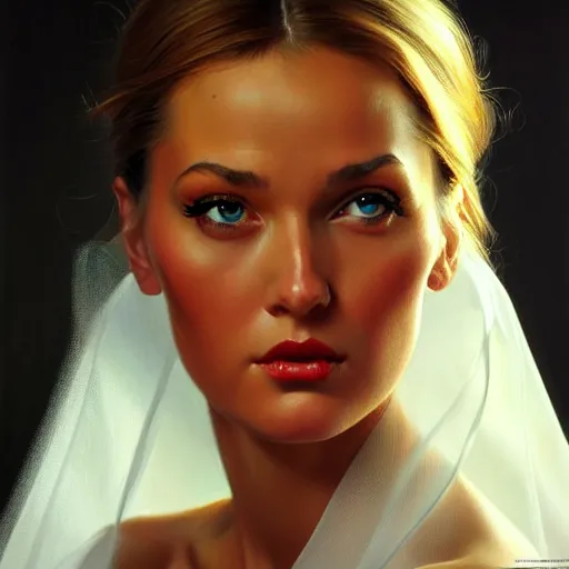 Image similar to close up face of a extremely beautiful bond female vam pire portrait, Masterpiece, oil on canvas, artgerm, norman rockwell, craig mulins, trending on pxiv,