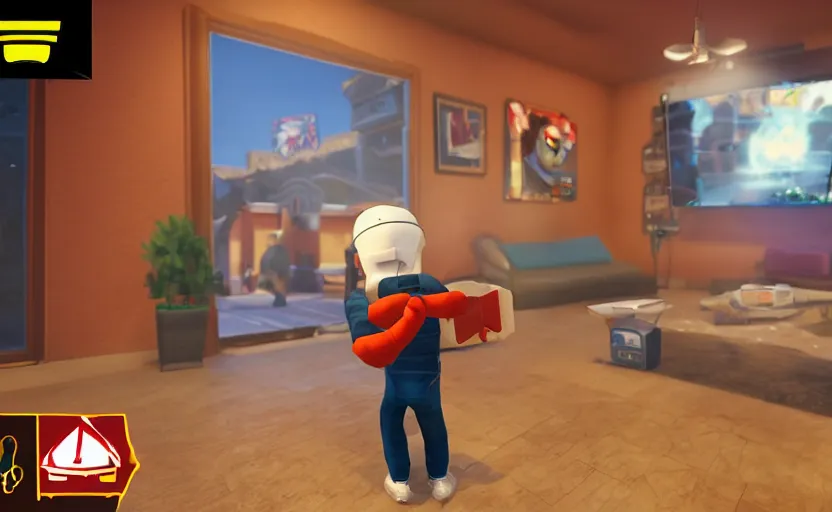 Prompt: fpv pov video game of pizza delivery guy pizza in hand knocking on door, gameplay footage unreal engine, octane, fpv, gameplay screenshot