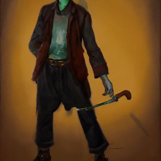 Image similar to an oil drawing of a young vampire with a pipe in his hand, a character portrait by muggur, disco elysium character, featured on deviantart, fantasy art, concept art, official art, hd mod