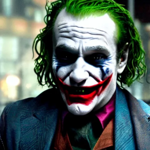 Image similar to stunning awe inspiring ( robin williams ) as the joker 8 k hdr movie still atmospheric lighting