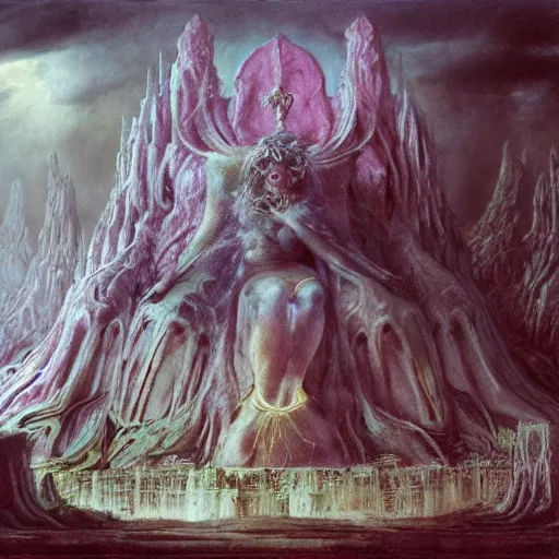 Image similar to the throne of love | highly detailed matte painting, hyperrealistic, very intrincate | cinematic lighting, award - winning | by rachel ruysch, giger, beksinski and bocklin | by austin osman spare and william blake, trending on artstation, cgsociety, official art, octane.