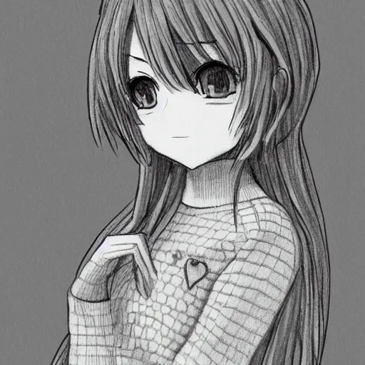 Image similar to anime girl wearing a christmas jumper pencil sketch highly detailed, smooth, sharp focus