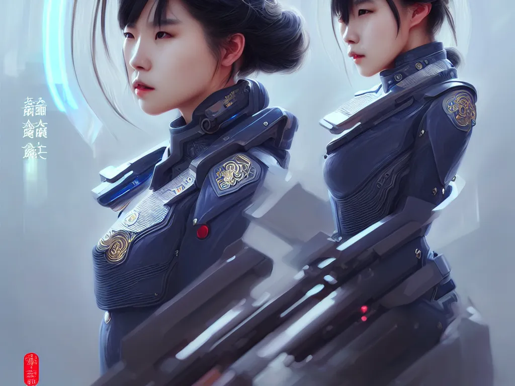 Image similar to portrait futuristic taiwan police uniform female, at future neon light rooftop, ssci - fi and fantasy, intricate and very very beautiful and elegant, highly detailed, digital painting, artstation, concept art, smooth and sharp focus, illustration, art by tan zi and ayanamikodon and alphonse mucha and wlop