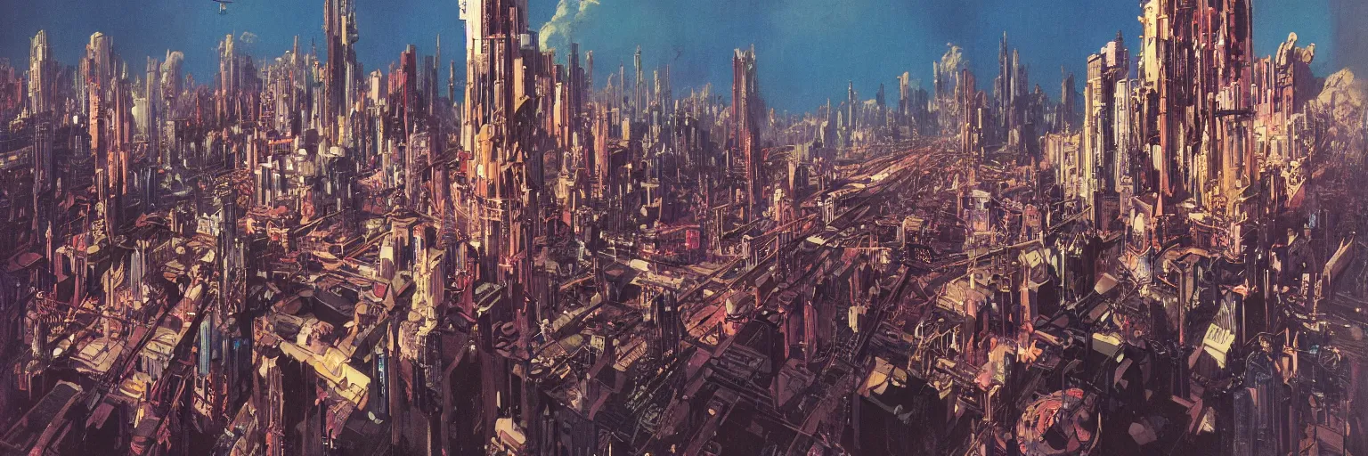 Image similar to a beautiful matte painting of a concoction of effervescent punkpastels cityscape by Dean Ellis, Katsuhiro Otomo, award winning, atmospheric, epic and stunning, intricate details, sense of awe, anthropomorphic, featured on artstation