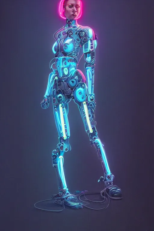 Prompt: portrait of a cyborg girl with a ribbed biomechanic armor and neon light, illustrated by Michael Whelan , digital painting, highly detailed, trending on artstation