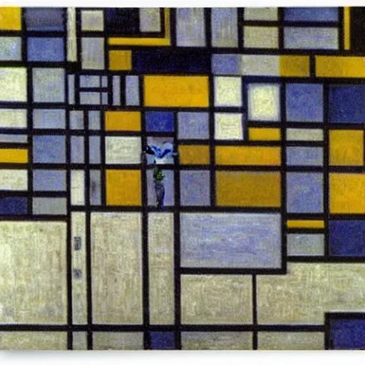 Prompt: Night of the life by piet mondrian