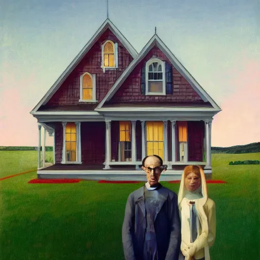 Image similar to a reinterpretation of American Gothic by Edward Hopper, 4k,