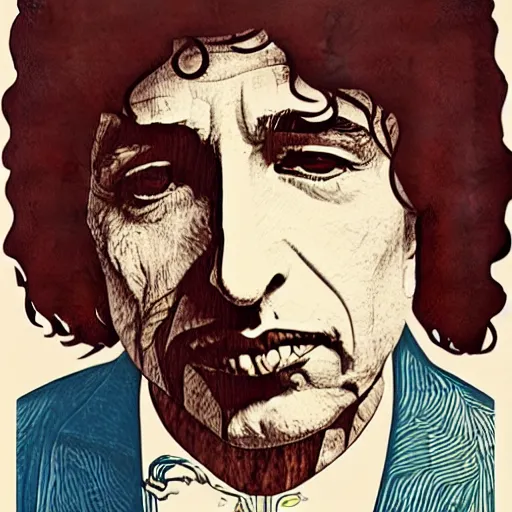 Image similar to art nouveau graphic design portrait of bob dylan by paul rand