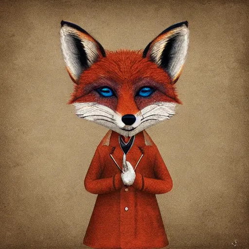 Image similar to stern looking fox in a labcoat, casting a magic spell, digital art,