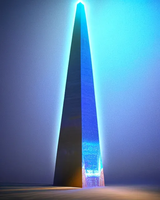 Prompt: blue shiny bismuth crystalline obelisk glowing luminated structures in a giant cave rendered in octane