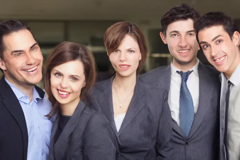 Prompt: photo of a businesswoman with two boyfriends