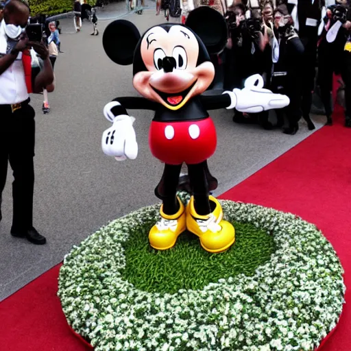 Prompt: lebron james bowing, mickey mouse statue