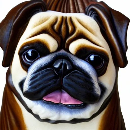 Image similar to photo of pugalier dog sculpture, by caravaggio, immense detail, intricate background