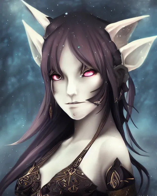 Image similar to elven dark elf girl, in the style of sumihei, tokyo ravens style, dynamic lighting, fantasy concept art, trending on art station, stunning visuals, ultra detailed