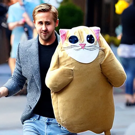 Image similar to ryan gosling in a cat costume