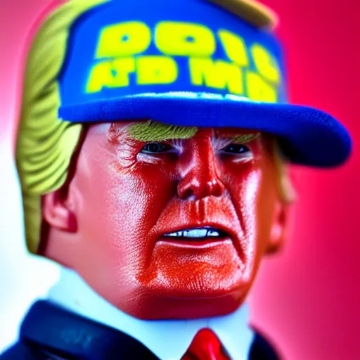 Image similar to close up of donald trump 8 0 s plastic action figure in its original box, dslr photo