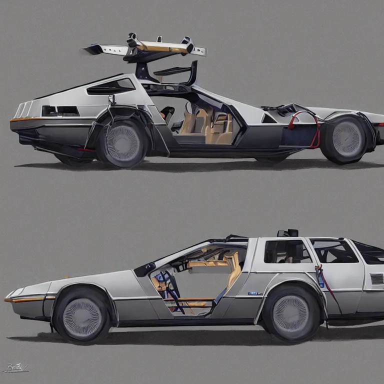 Image similar to blueprint of a sleek concept delorean, by red dead redemption 2, by greg rutowski