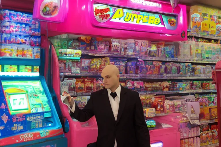 Image similar to agent 4 7 ordering a slurpee at 7 1 1, y 2 k sanriocore