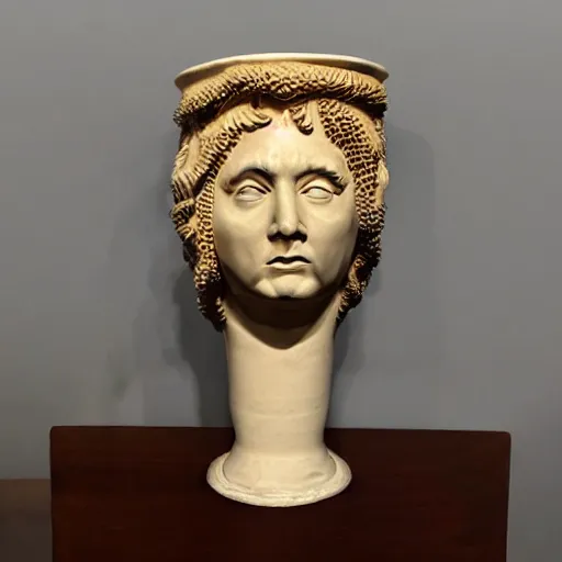 Prompt: donald trump medusa, greco - roman vase art