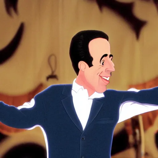 Prompt: Jerry Seinfeld as a disney cartoon, performing on stage