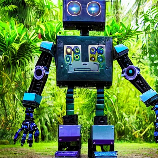 Image similar to robot made of plants in the jungle