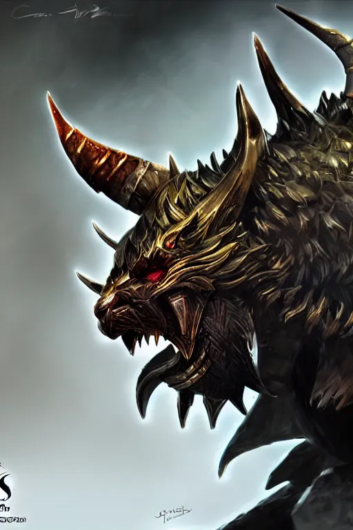 Prompt: Charr guardian of Guild Wars 2, concept art, close-up, digital art, hyper-realistic, highly detailed