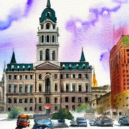 Image similar to watercolor painting of philadelphia city hall