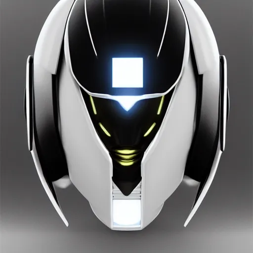 Image similar to centered robot helm black white and gold, anthem, warframe, octane render