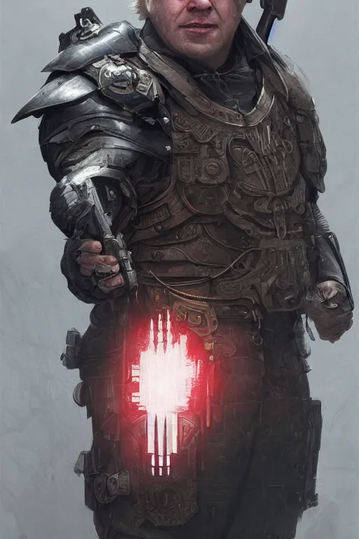 Image similar to Boris Johnson as Punisher, armor plate, realistic portrait, symmetrical, highly detailed, digital painting, artstation, concept art, smooth, sharp focus, illustration, cinematic lighting, art by artgerm and greg rutkowski and alphonse mucha