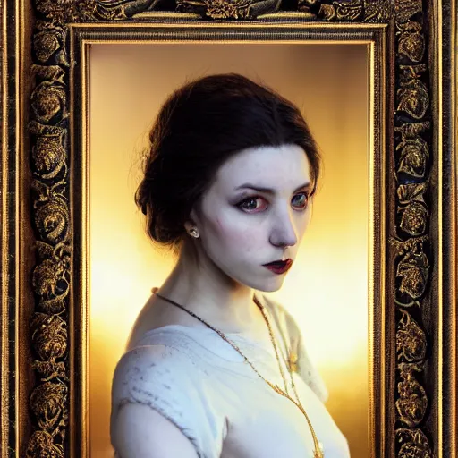 Image similar to the elder scrolls vi, majestic, gracious regal brunette aristocratic female imperial vampire portrait, mysterious, mysterious atmospheric lighting, painted, intricate, volumetric lighting, beautiful, rich deep colours masterpiece, golden hour, golden ratio, sharp focus, ultra detailed, by mark kent, jordan lamarre - wan, igor kieryluk, maxim verehin, miranda meeks