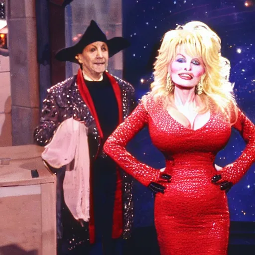 Prompt: Dolly Parton guest stars on an episode of Deep Space Nine