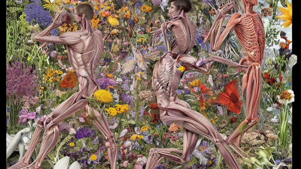 Image similar to highly detailed illustration of human anatomy surrounded by all the known species of flowers by juan gatti!!, by gottfried bammes, by moebius!, by george bridgman, by oliver vernon, by joseph moncada, by damon soule, by manabu ikeda, by kyle hotz, by dan mumford, by kilian eng