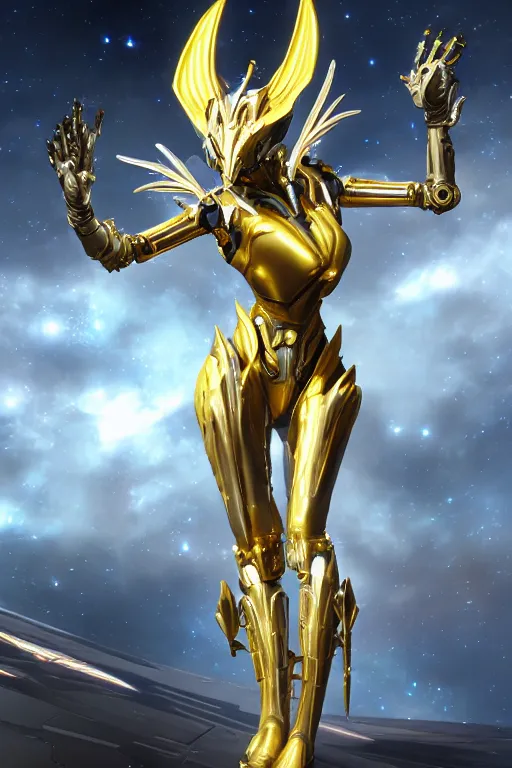 Prompt: galactic hyperdetailed elegant beautiful stunning giantess sexy hot anthropomorphic mecha female dragon goddess, sleek spines, sharp metal ears, sleek yellow eyes, smooth gold skin, elegant gold body, bigger than galaxy, epic proportions, epic scale, epic size, warframe destiny fanart, furry, dragon art, goddess, giantess, furaffinity, octane render