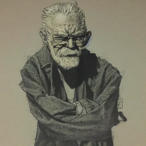 Prompt: old man, by yoshitaka amano,