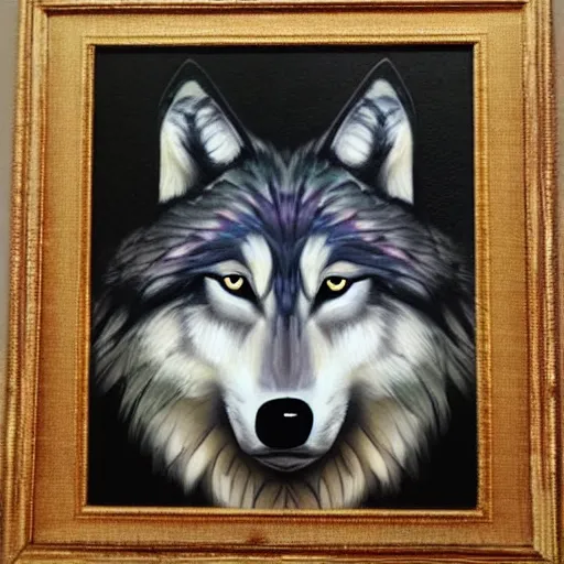 Image similar to wolf portrait, frida art style