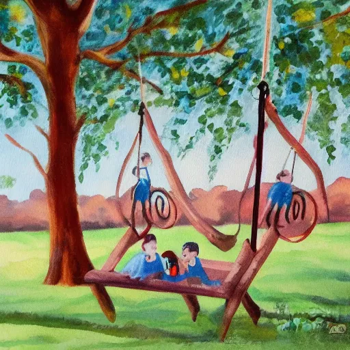 Image similar to Swing attached to tree painting