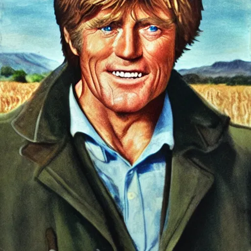 Prompt: portrait of Robert Redford as a Serbian farmer