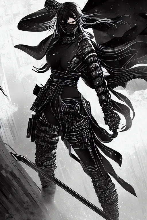 Prompt: portrait Ninja gaiden girl, armored black and white color ninja wardrobe, in ruin japanese rainny temple night, ssci-fi and fantasy, intricate and very very beautiful and elegant, highly detailed, digital painting, artstation, concept art, smooth and sharp focus, illustration, art by tian zi and WLOP and alphonse mucha