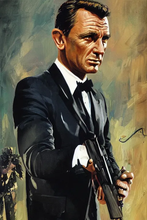 Image similar to painting of james bond, by Frank McCarthy