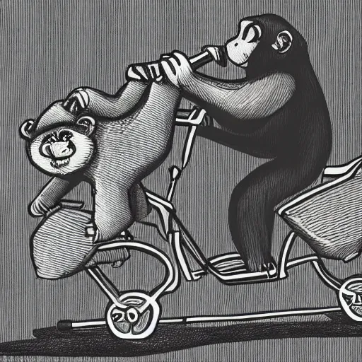 Prompt: a monkey riding a bike, illustration