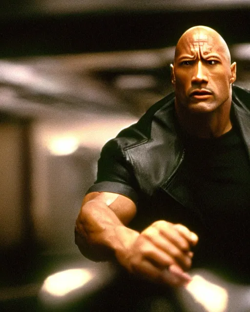 Image similar to film still close up shot of dwayne johnson as morpheus from the movie the matrix. photographic, photography